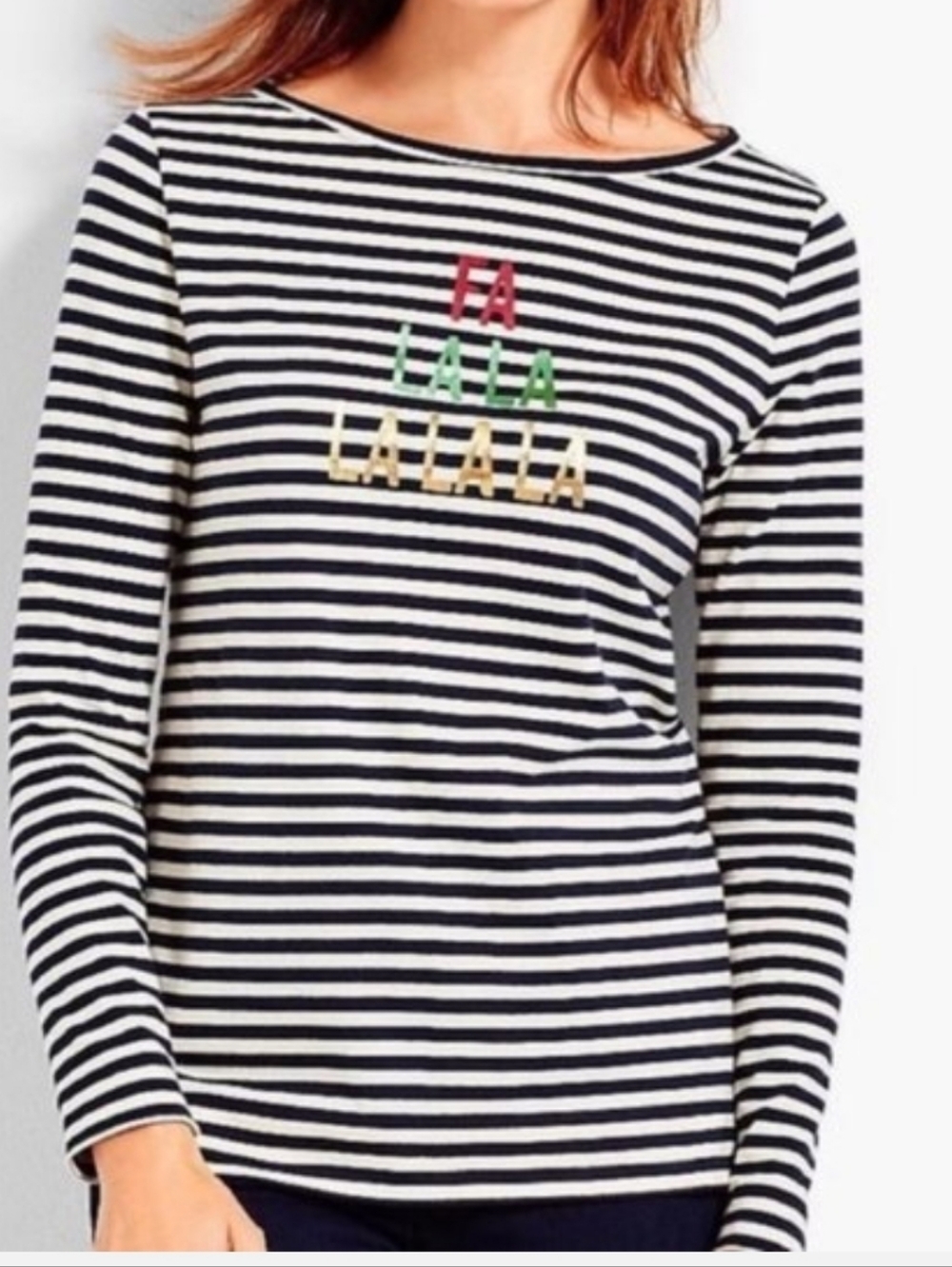 NWT Talbots Striped 'Fa La La' Long Sleeve Srriped Top - Black & White